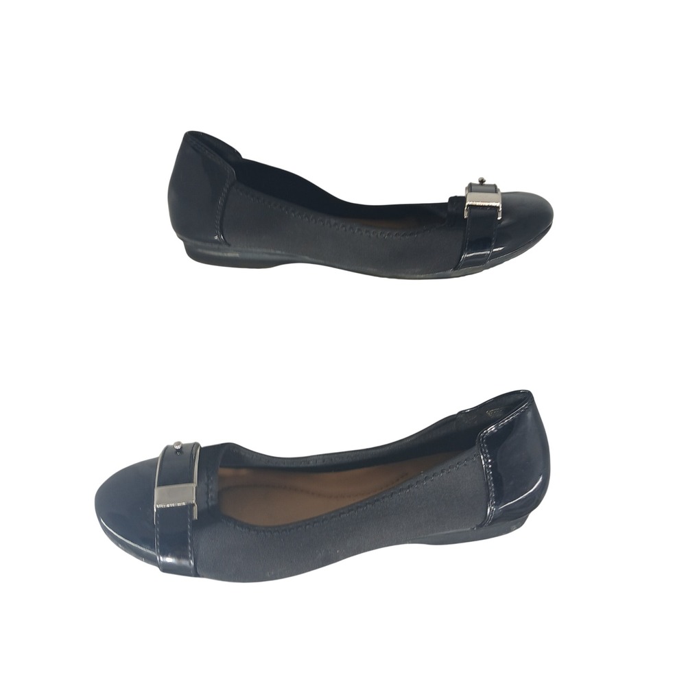 Dexflex Comfort Womens Black Patent Buckle Ballet Flats‎ Shoes Size 8 167338